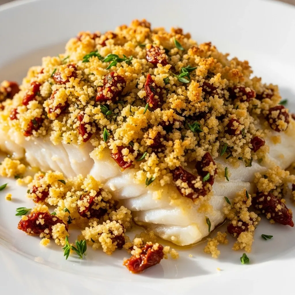 Cod with Sun-Dried Tomato and Olive Crust