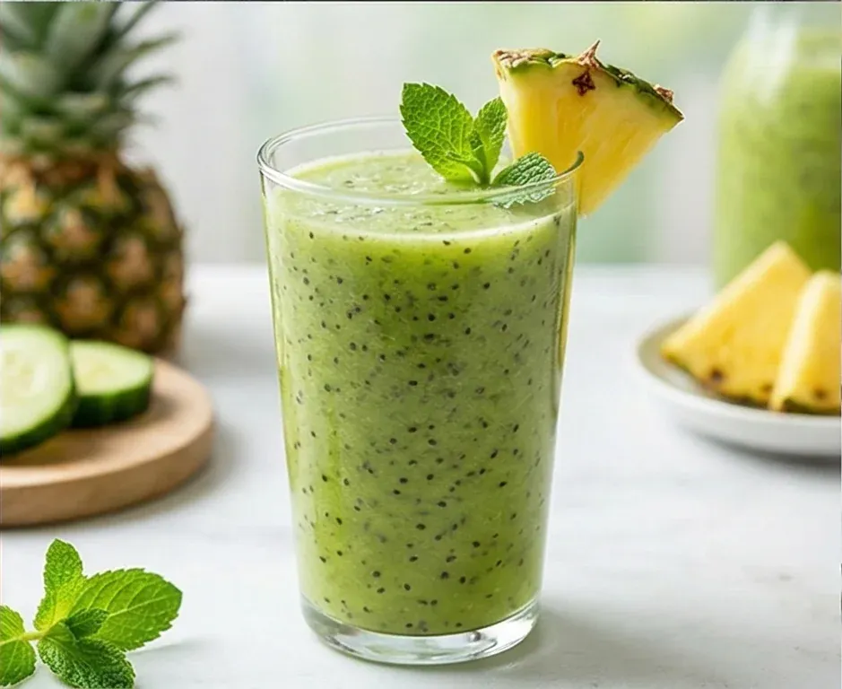 Pineapple, Cucumber, and Chia Seed Detox Smoothie