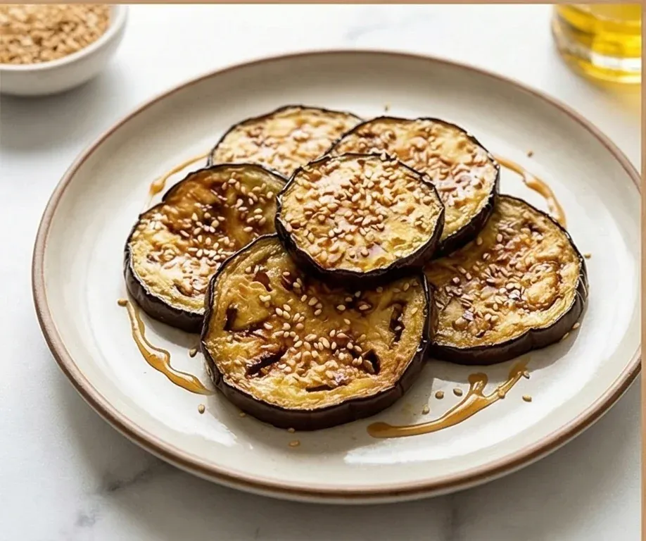 Grilled Eggplant with a Drizzle of Cane Honey and Sesame