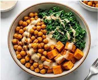 Buddha Bowl with Roasted Chickpeas, Sweet Potato and Kale