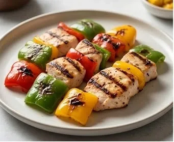 Grilled Turkey and Colorful Pepper Skewers