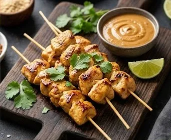 Chicken Satay Skewers with Natural Peanut Sauce