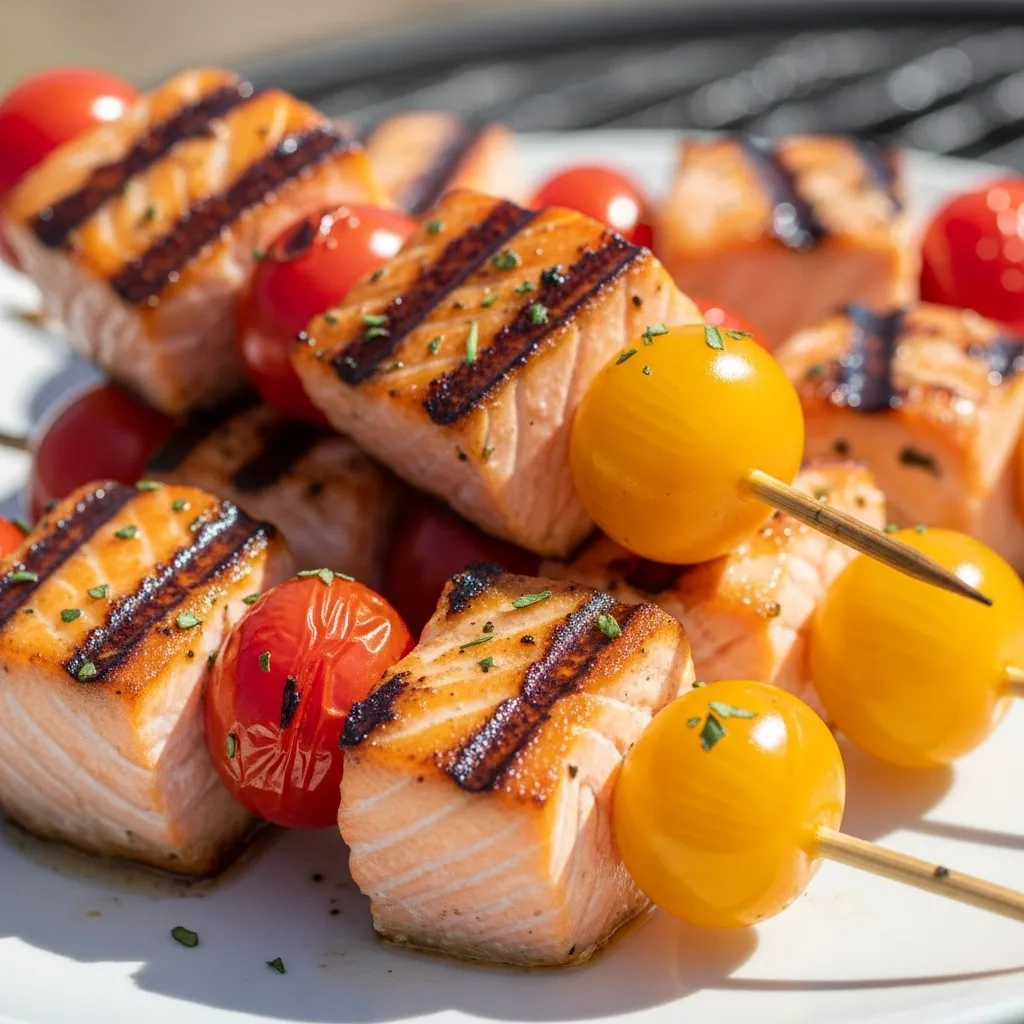 Salmon and Cherry Tomato Skewers with Dill