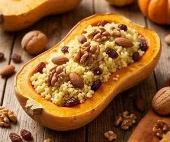 Roasted Pumpkin Stuffed with Millet and Nuts
