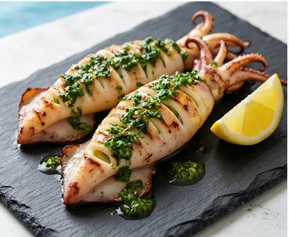Grilled Squid with Green Parsley Sauce
