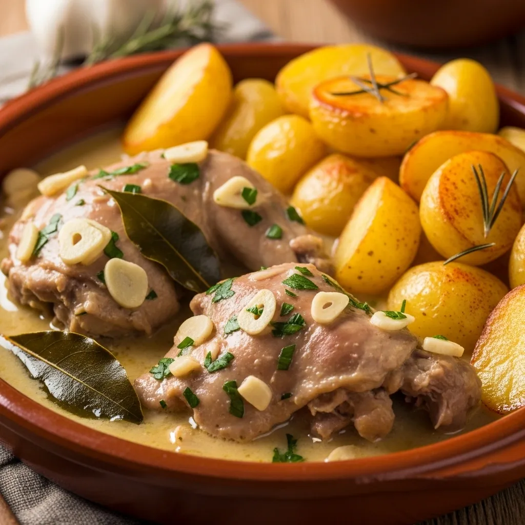 Garlic Rabbit with Baked Sliced Potatoes