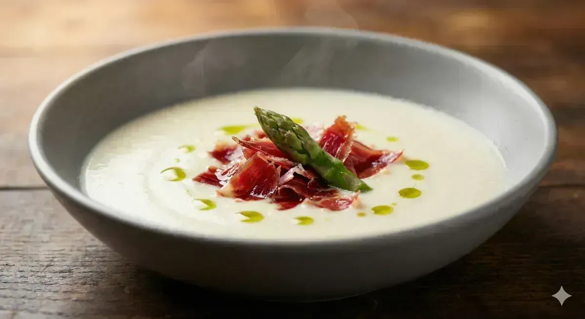 Cream of White Asparagus with Iberian Ham Shavings