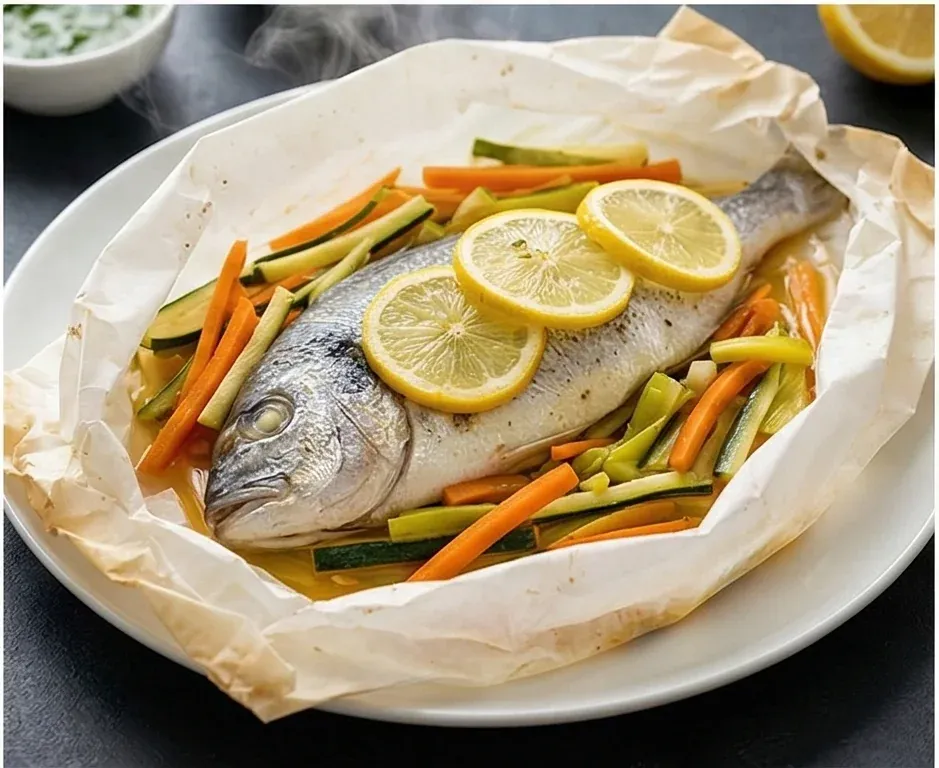 Gilt-head Bream en Papillote with Julienne Vegetables