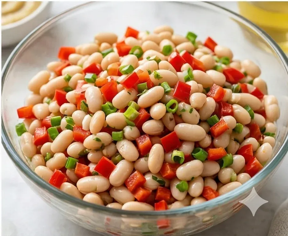 White Bean Salad with Red Pepper and Mild Mustard Vinaigrette