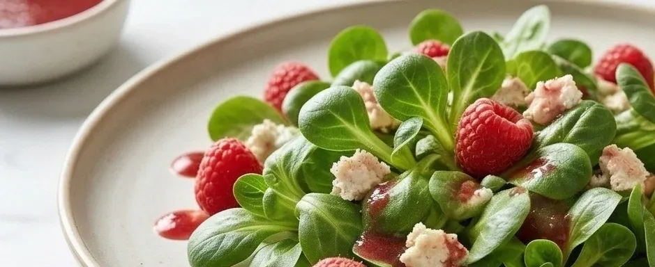 Lambs Lettuce Salad with Goat Cheese and Raspberries