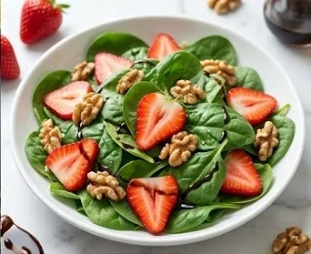 Fresh Spinach Salad with Sliced Strawberries and Walnuts