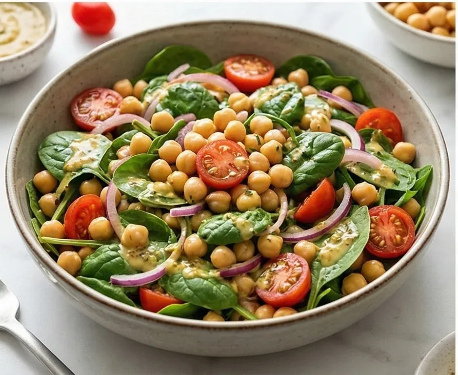 Chickpea Salad with Spinach and Mustard Vinaigrette