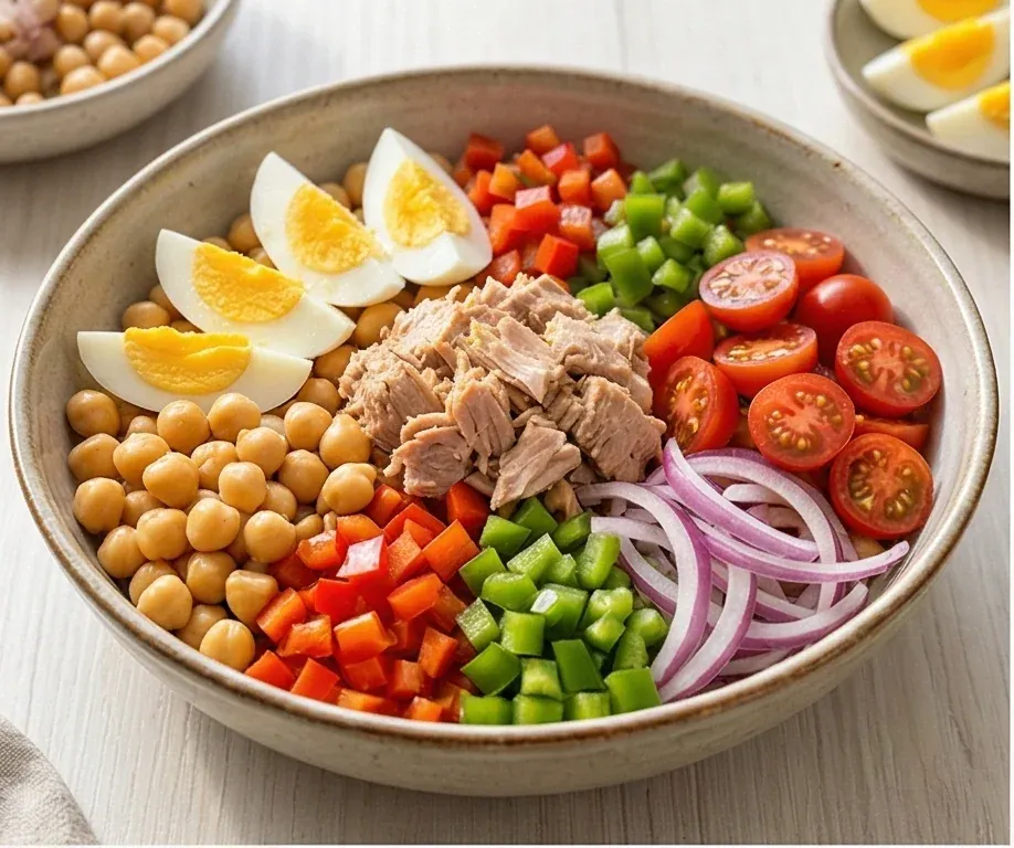 Fresh Chickpea Salad with Tuna and Egg
