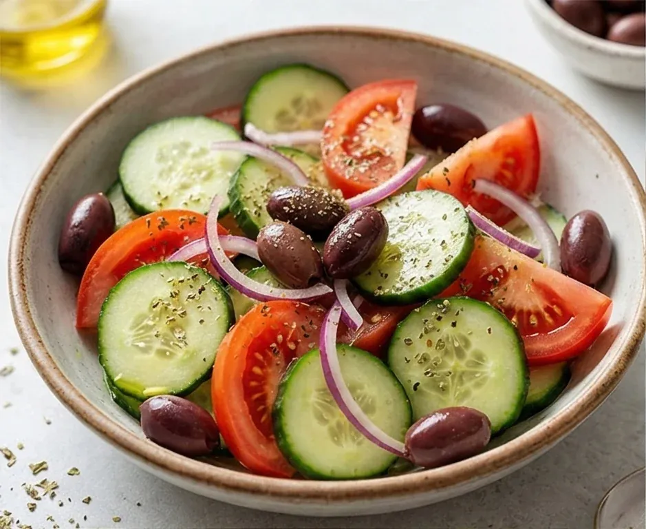Cucumber, Tomato, Red Onion, and Kalamata Olive Salad