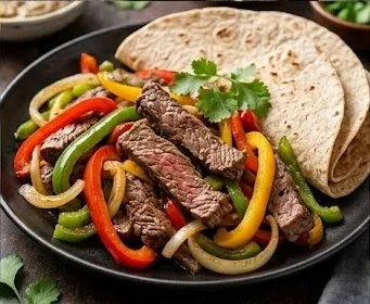 Beef Fajitas with Tricolor Peppers and Onion