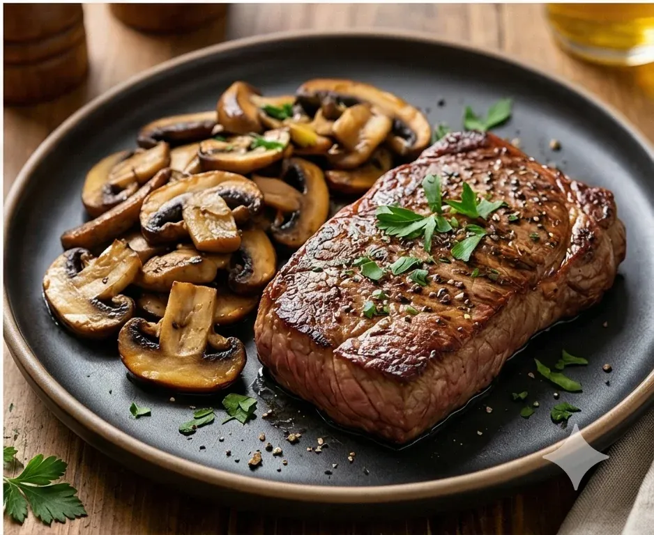 Grilled Beef Steak with Garlic Mushrooms