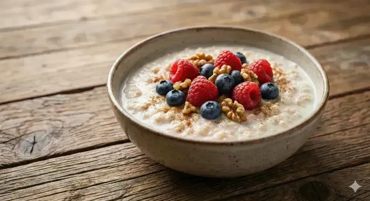 Oatmeal Porridge with Red Fruits and Walnuts