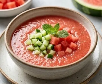 Watermelon Gazpacho with Cucumber Dices