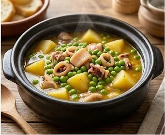 Light Squid Stew with Potatoes and Peas
