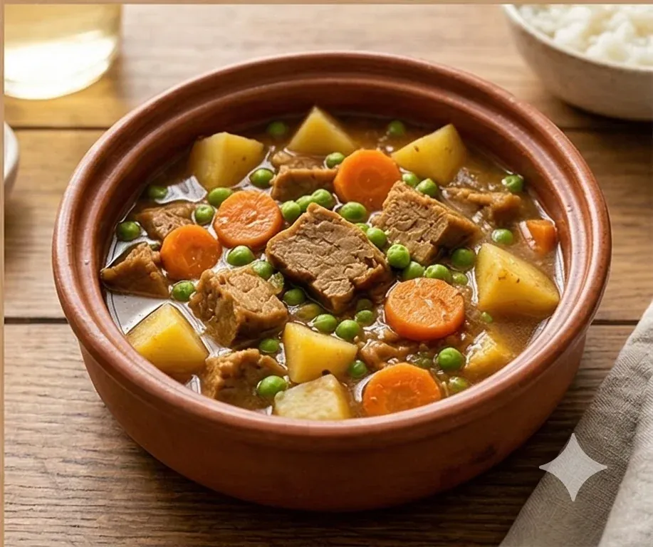 Seitan Stew with Potatoes, Peas, and Carrots