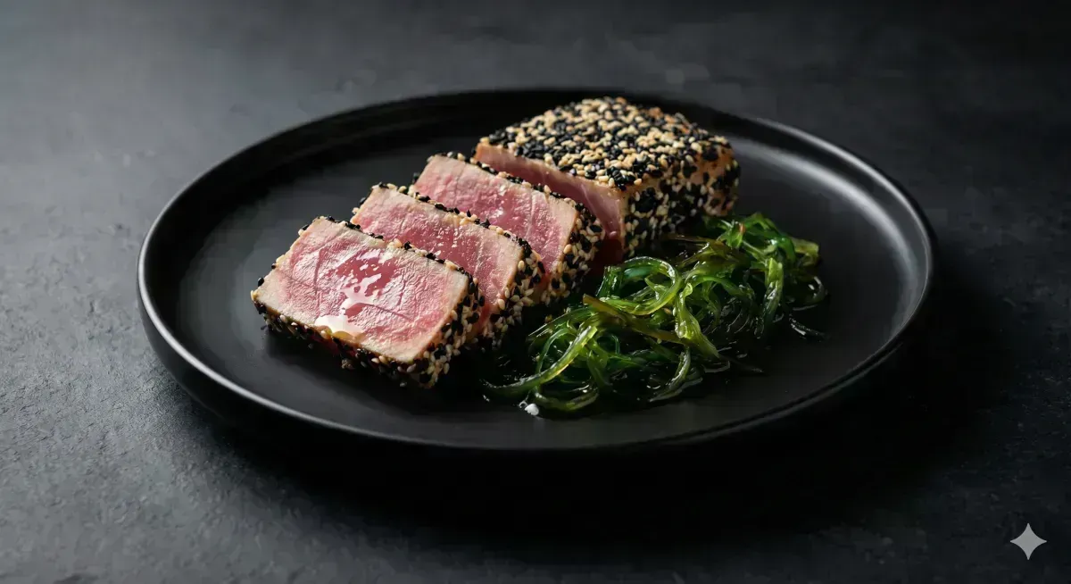Pan-Seared Tuna Loin with Sesame and Wakame Seaweed