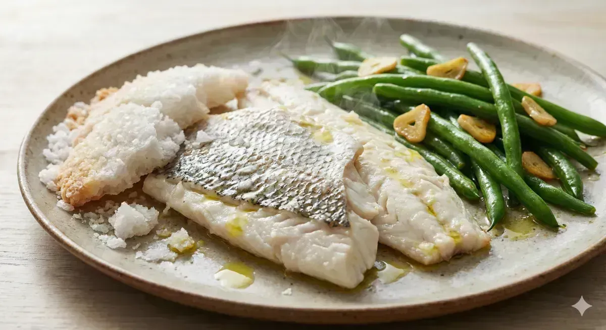 Sea Bass with Salt Crust and Green Beans