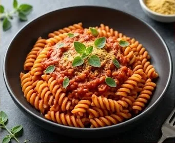 Red Lentil Pasta with Homemade Tomato Sauce and Oregano