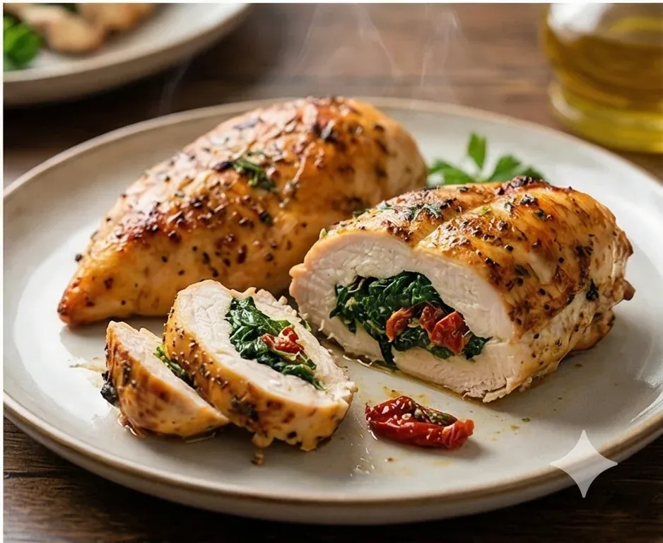 Baked Chicken Breast Stuffed with Spinach and Sun-Dried Tomatoes