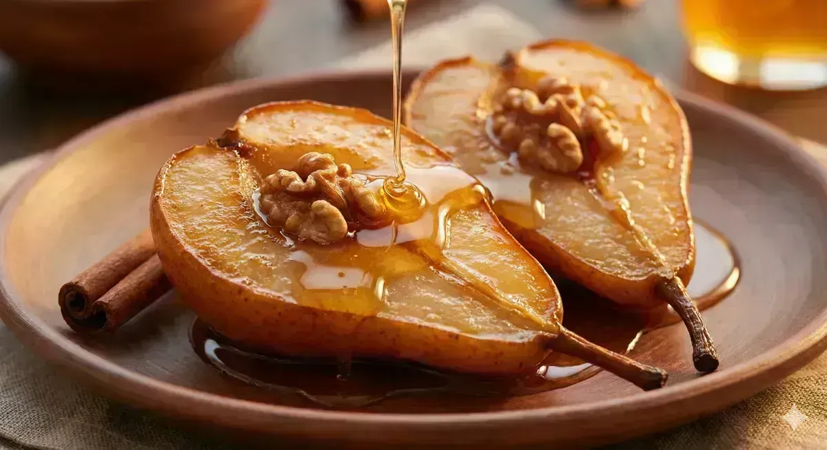Roasted Pears with Cinnamon, Pure Honey and Crispy Walnuts