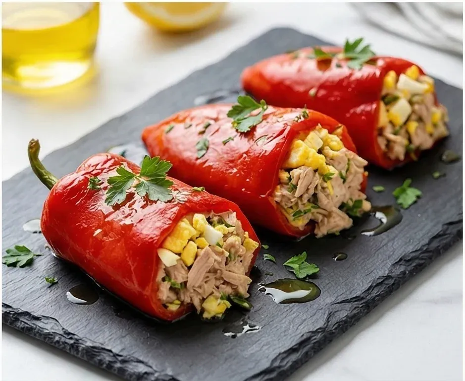 Roasted Peppers Stuffed with Natural Tuna and Chopped Egg