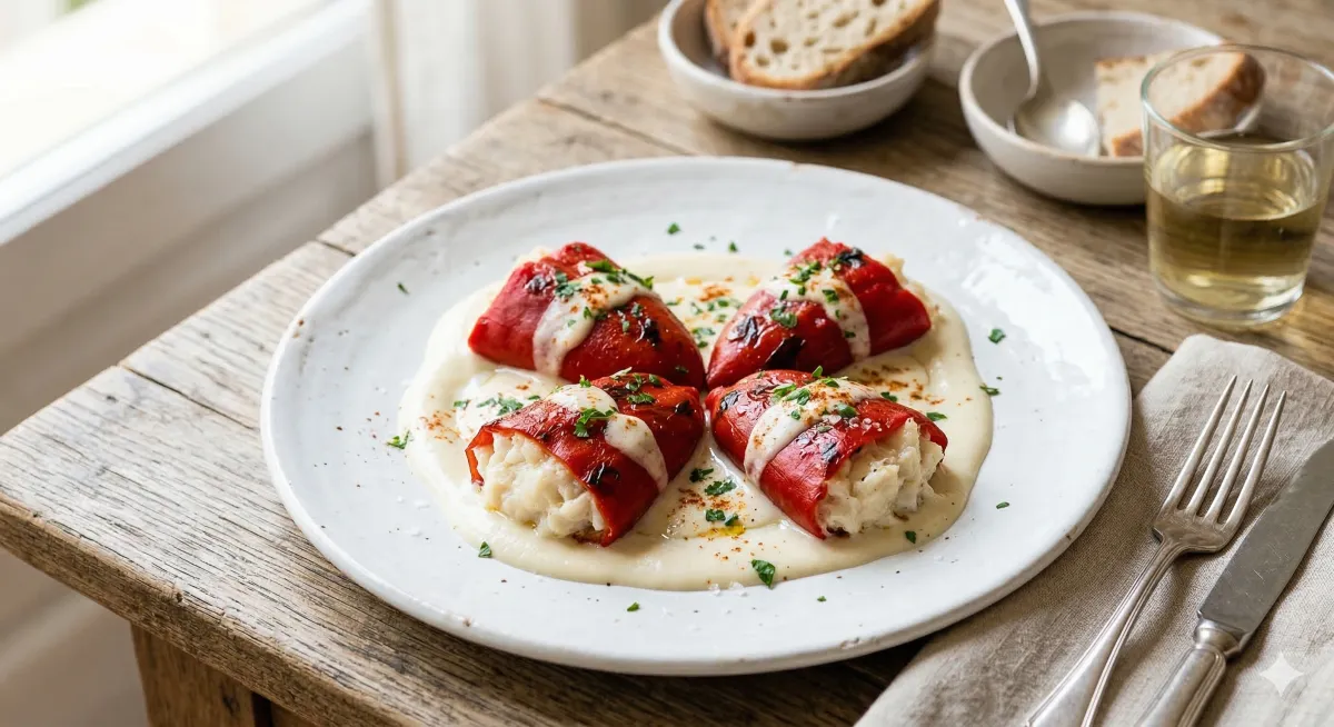 Piquillo Peppers Stuffed with Cod and Prawns