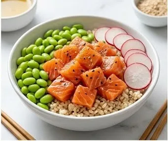 Salmon, Edamame and Radish Poke Bowl