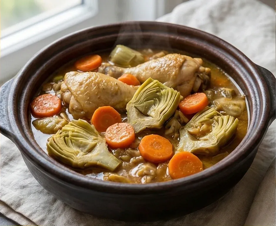 Slow-Cooked Chicken Stew with Artichokes and Carrots