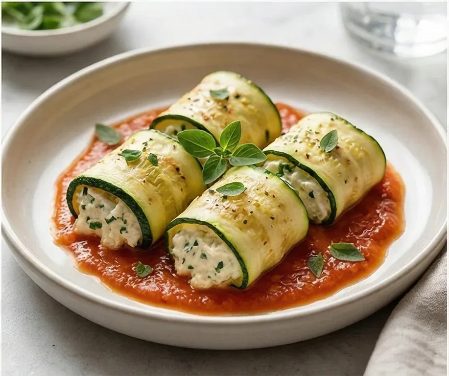 Grilled Zucchini Rolls Stuffed with Chicken and Ricotta