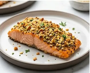 Salmon Baked with Almond Crust and Aromatic Herbs