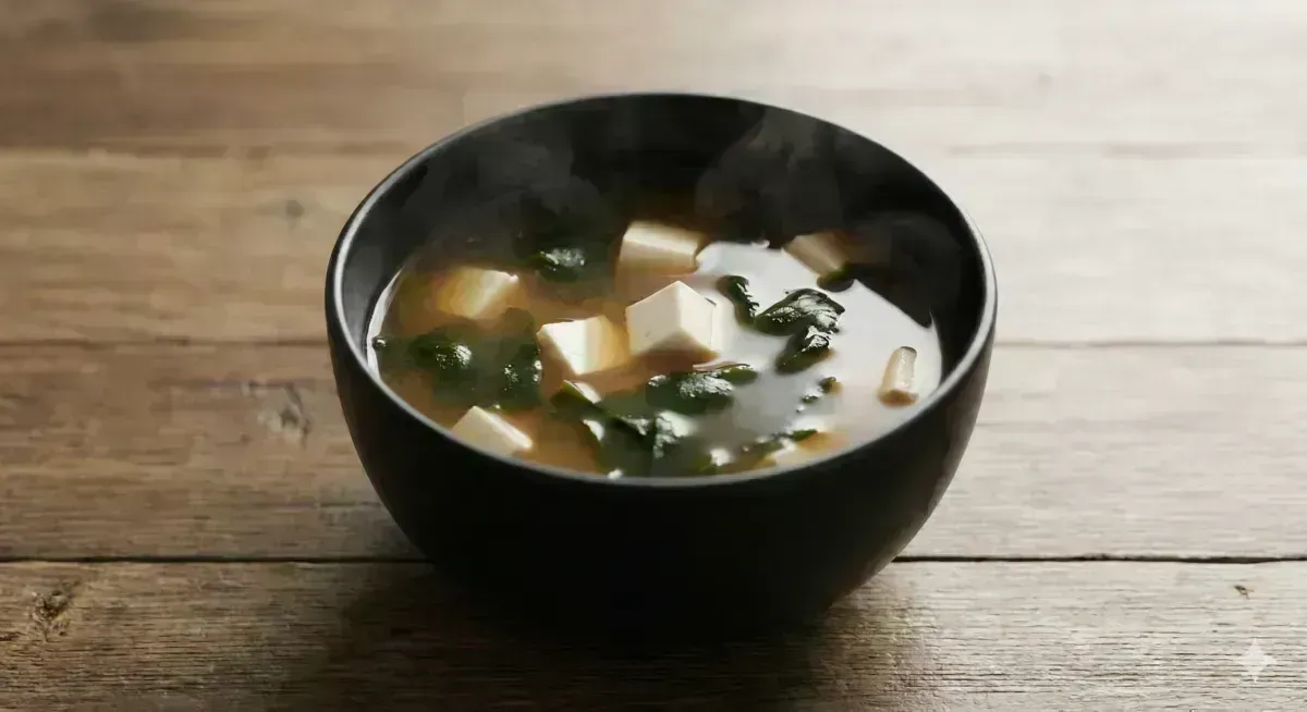 Traditional Miso Soup with Firm Tofu and Wakame Seaweed