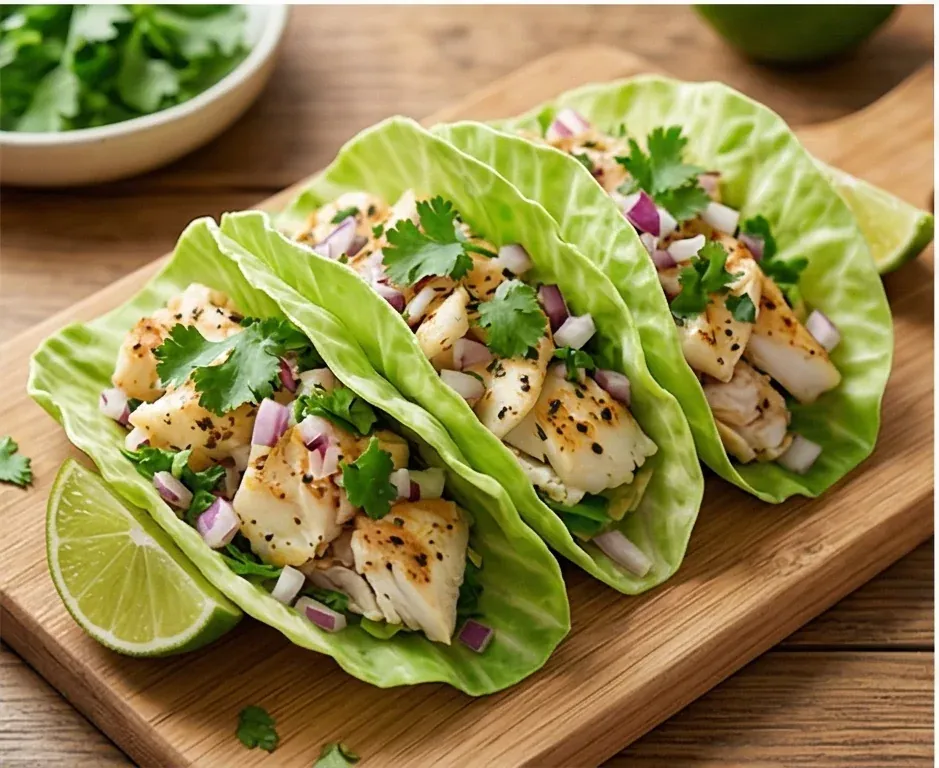 Cabbage Tacos Stuffed with White Fish and Lime
