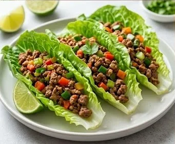 Romaine Lettuce Tacos with Lean Ground Beef