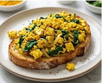 Scrambled Tofu with Turmeric, Onion, and Spinach