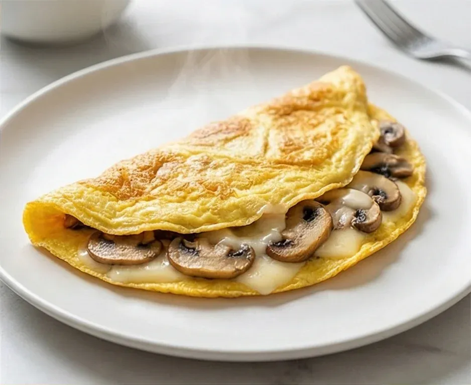 French Omelette Stuffed with Mushrooms and Low-Fat Cheese
