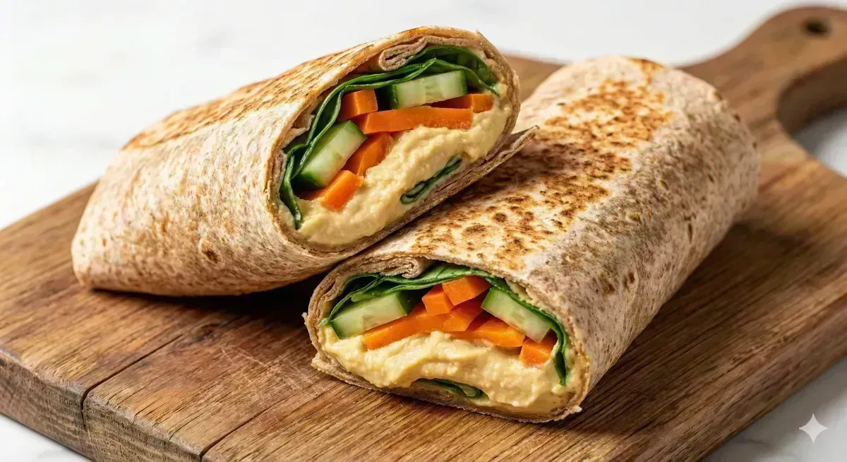 Whole Wheat Wrap with Homemade Hummus and Crispy Vegetables