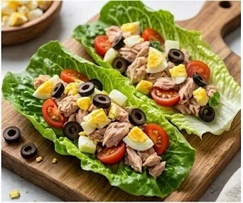 Lettuce Wrap with Tuna, Hard-Boiled Egg and Olives