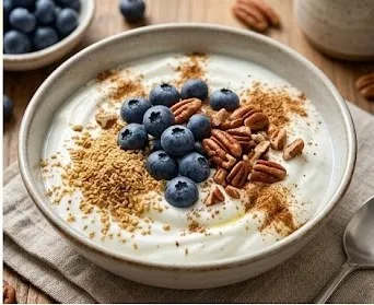 Greek Yogurt Bowl with Flaxseeds and Blueberries